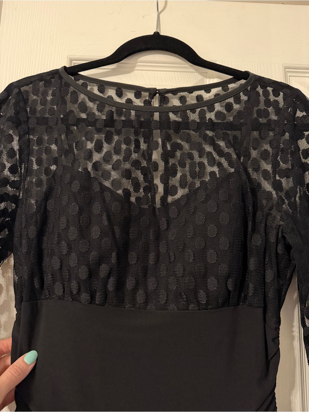 Jessica Howard Black Polka-Dot Mesh Midi Dress 3/4 sleeve vintage look timeless - Picture 3 of 8